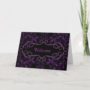 Tarjeta De Agradecimiento Flores Curvas Fondo Morado Bienvenida