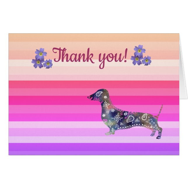 Tarjeta de agradecimiento Flores Dachshund (Anverso (Horizontal))