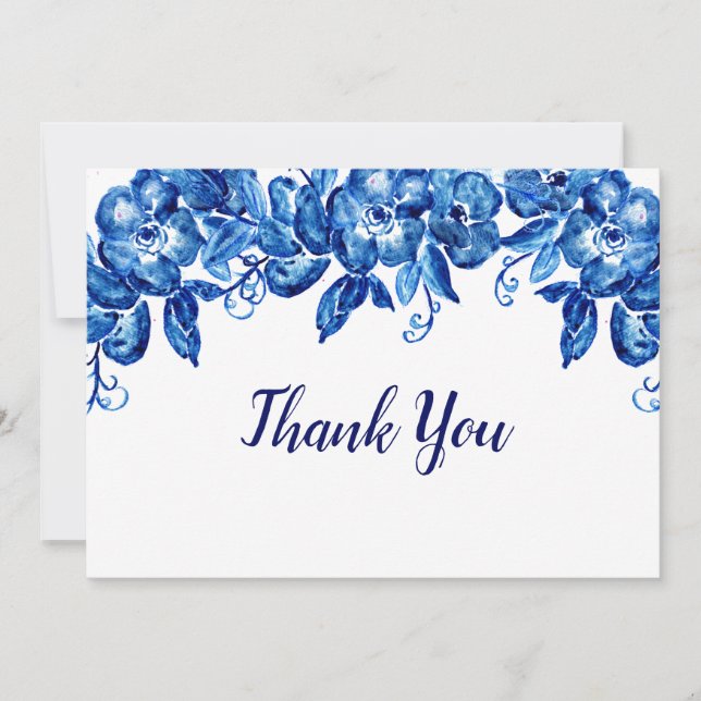 Tarjeta De Agradecimiento Flores de acuarela azul (Anverso)
