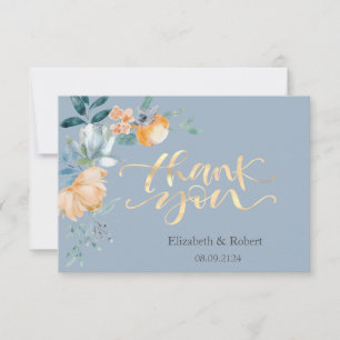 Tarjeta De Agradecimiento Flores de Acuarela Azul Polvoriento