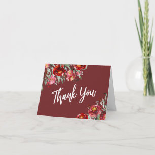 Tarjeta De Agradecimiento Flores de Acuarela Blancas Gracias Burgundy Rojo