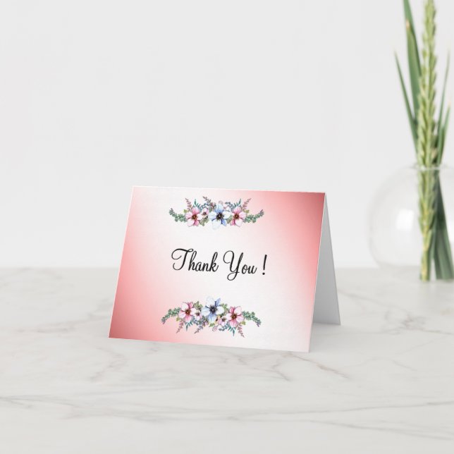 Tarjeta De Agradecimiento Flores de Acuarela Brillan Gracias En Blanco Por D (Anverso)