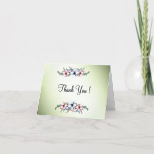 Tarjeta De Agradecimiento Flores de acuarela Brillo Gracias Interior En Blan