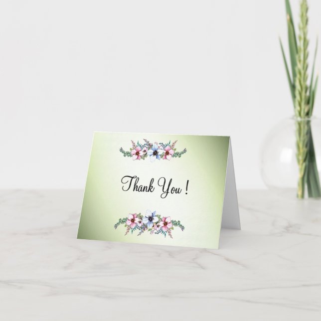 Tarjeta De Agradecimiento Flores de acuarela Brillo Gracias Interior En Blan (Anverso)