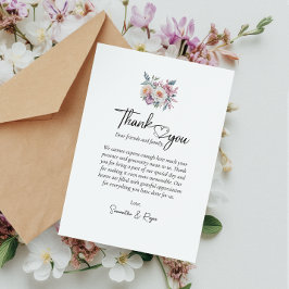Tarjeta De Agradecimiento Flores de Acuarela con Caligrafía Simple para Boda