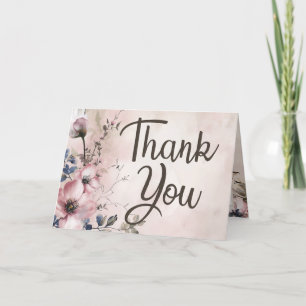 Tarjeta De Agradecimiento Flores de Acuarela en Blanco