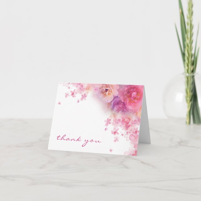 Tarjeta De Agradecimiento Flores de acuarela Gracias Guión De Mano Elegante (Anverso)