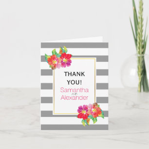 Tarjeta De Agradecimiento Flores de acuarela grises y blancas, agradecimient