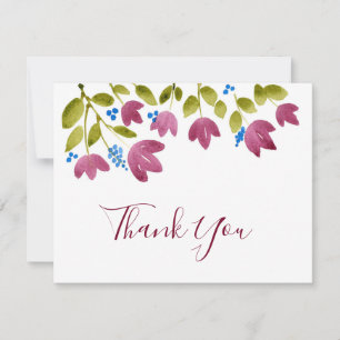Tarjeta De Agradecimiento Flores de acuarela magenta
