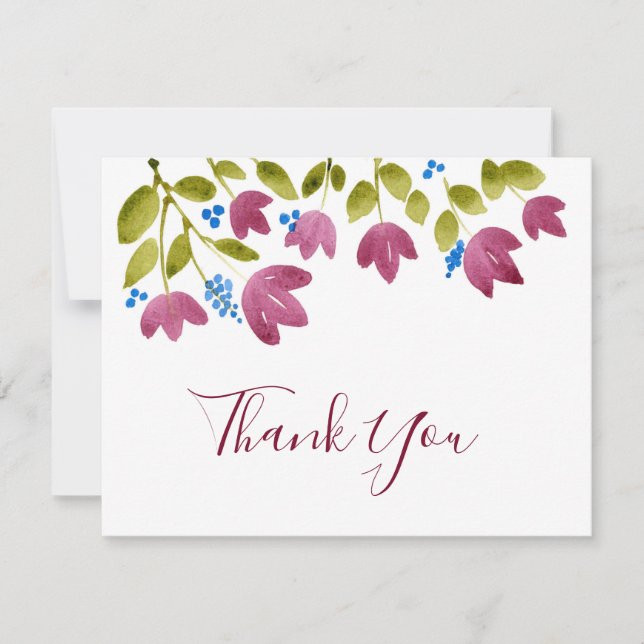 Tarjeta De Agradecimiento Flores de acuarela magenta (Anverso)