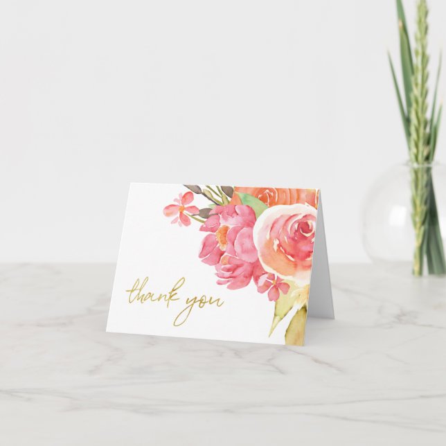 Tarjeta De Agradecimiento Flores de acuarela pastel (Anverso)