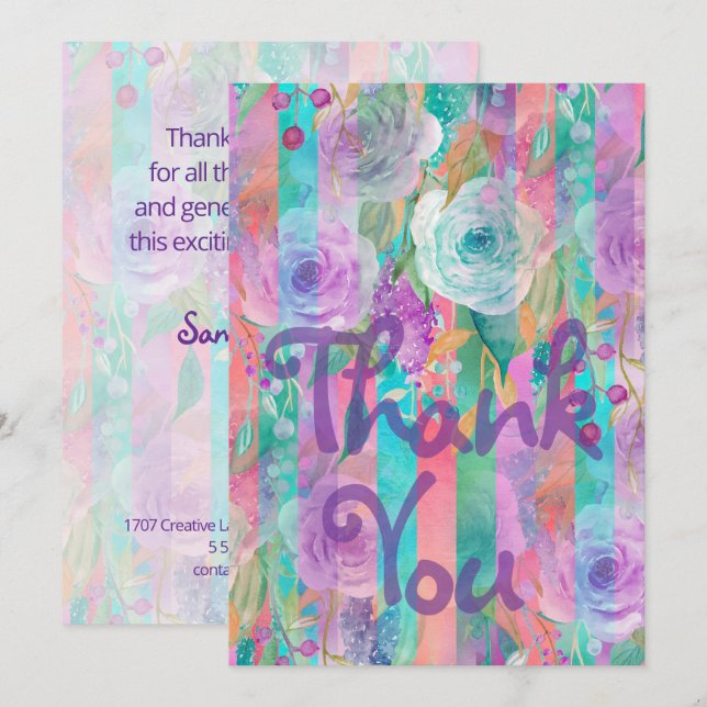 Tarjeta De Agradecimiento Flores de acuarela patrón continuo 8 (Anverso / Reverso)