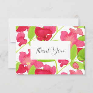 Tarjeta De Agradecimiento Flores de Acuarela Rojas