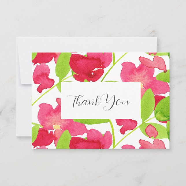 Tarjeta De Agradecimiento Flores de Acuarela Rojas (Anverso)