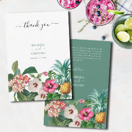 Tarjeta De Agradecimiento Flores de acuarela tropical y Boda de vegetación