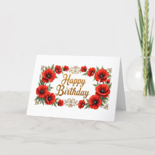 Tarjeta De Agradecimiento Flores de adormidera roja feliz cumpleaños