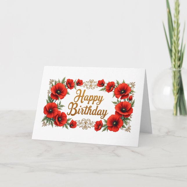 Tarjeta De Agradecimiento Flores de adormidera roja feliz cumpleaños (Anverso)