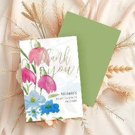 Tarjeta De Agradecimiento Flores De Agua De Primavera Azul Y Rubor