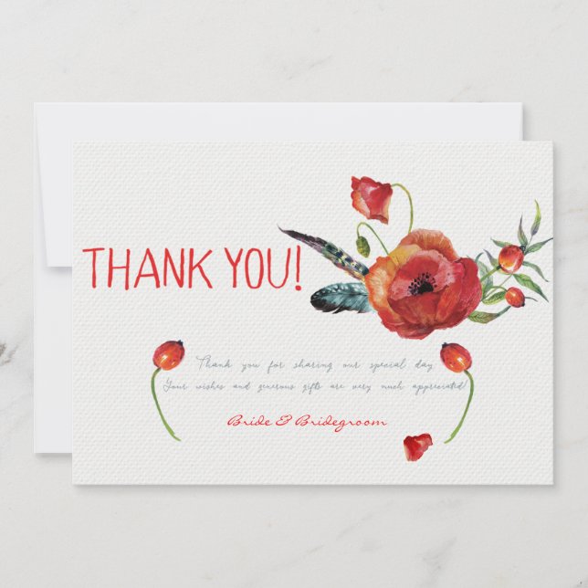 Tarjeta De Agradecimiento Flores de amapola Gracias Boda (Anverso)