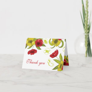 Tarjeta De Agradecimiento Flores de amapola rojas + verdes lima boda agradec