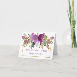 Tarjeta De Agradecimiento Flores de Amatista Morada Brillantina Dorada Graci