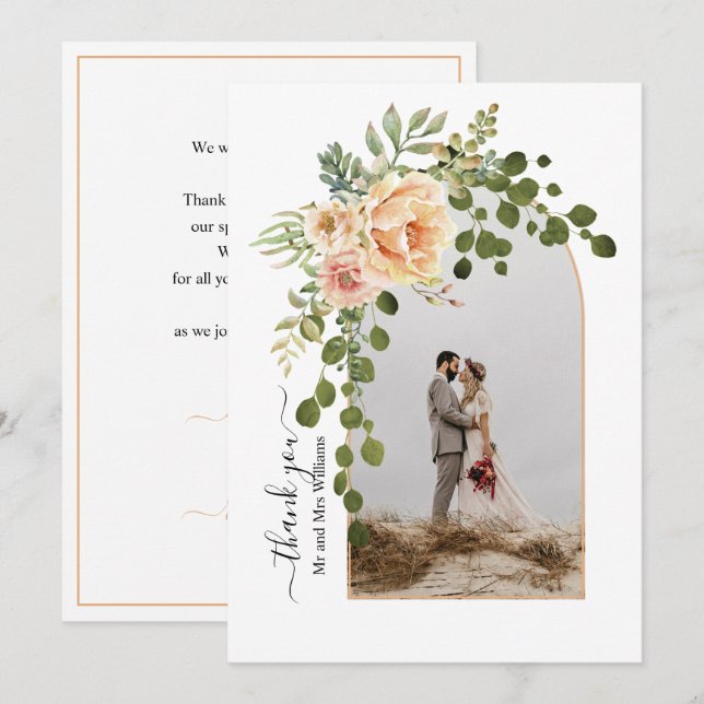 Tarjeta De Agradecimiento Flores de arca con boda de caída fotográfica (Anverso / Reverso)