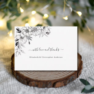 Tarjeta De Agradecimiento Flores de arte de línea dibujados a mano Boda en b