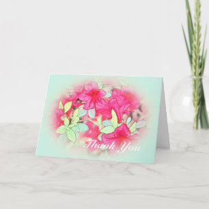 Tarjeta De Agradecimiento flores de azalea rosadas en azul claro gracias