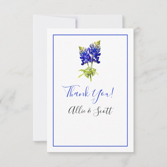 Tarjeta De Agradecimiento Flores de Bluebonnet en Texas, Boda moderno Gracia (Anverso)