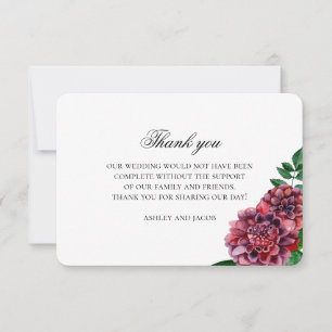Tarjeta De Agradecimiento flores de boda de color burdeos agradecimiento. Fl