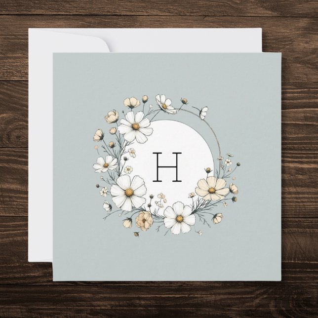 Tarjeta De Agradecimiento Flores de Boho en monograma verde sabio personaliz (Subido por el creador)