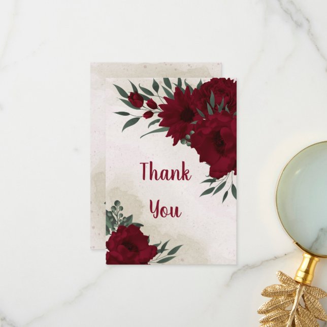 Tarjeta De Agradecimiento Flores de Borgoña (Anverso/Reverso In Situ)