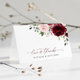 Tarjeta De Agradecimiento Flores de Borgoña, flores rosas, vegetación, Boda