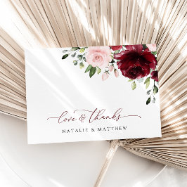 Tarjeta De Agradecimiento Flores de Borgoña, flores rosas, vegetación, Boda