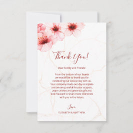 Tarjeta De Agradecimiento Flores de cerezo acuarela Marble Boda