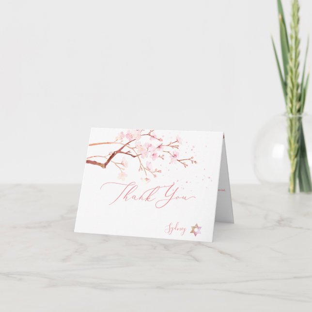 Tarjeta De Agradecimiento Flores de cerezo acuarela Mitzvah ✡ Gracias (Anverso)