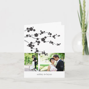 Tarjeta De Agradecimiento Flores de cerezo negro 2 fotos Moda Boda asiático