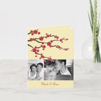 Tarjeta De Agradecimiento Flores de cerezo rojo Sakura Elegante Boda asiátic