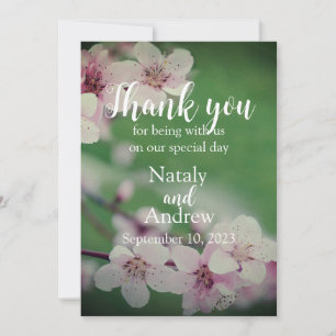 Tarjeta De Agradecimiento Flores de cerezo sobre fondo verde