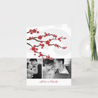 Tarjeta De Agradecimiento Flores de cerezo y espiral roja 2 Boda asiático fo