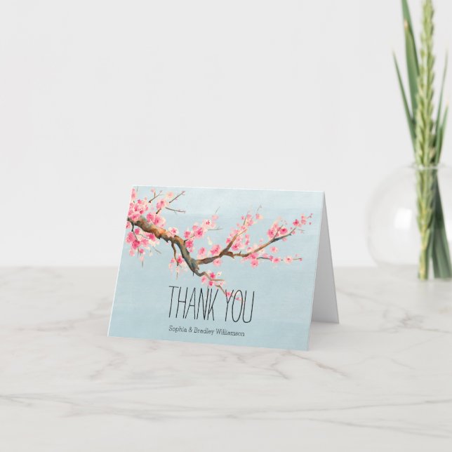 Tarjeta De Agradecimiento Flores de cerezo y pájaros gracias (Anverso)