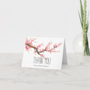 Tarjeta De Agradecimiento Flores de cerezo y pájaros gracias