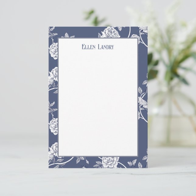 Tarjeta De Agradecimiento Flores de Chinoiserie azul (Anverso de pie)