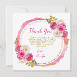 Tarjeta De Agradecimiento Flores de color rosa caliente y dorado elegantes 1