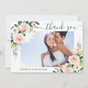Tarjeta De Agradecimiento Flores de color rosa sonrojado y verde floral FOTO