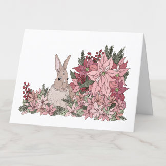 Tarjeta De Agradecimiento Flores de conejo y de poinsettia en blanco