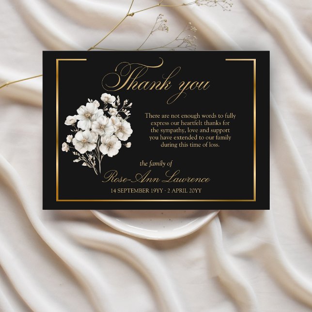 Tarjeta De Agradecimiento Flores de Cosmos Blancas de Funeral Elegantes con  (Subido por el creador)