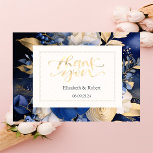 Tarjeta De Agradecimiento Flores de crema azul de la marina