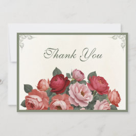 Tarjeta De Agradecimiento Flores de estilo vintage - Rosas rosadas rojas y m