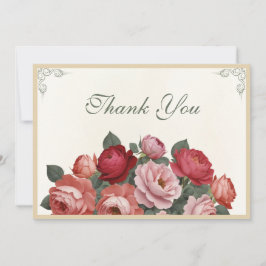 Tarjeta De Agradecimiento Flores de estilo vintage - Rosas rosadas rojas y m